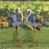 Set of 2 White Neck Blue-Grey Heron Garden Figurines with Spread Wings