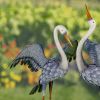 Set of 2 White Neck Blue-Grey Heron Garden Figurines with Spread Wings