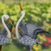 Set of 2 White Neck Blue-Grey Heron Garden Figurines with Spread Wings