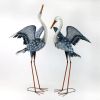 Set of 2 White Neck Blue-Grey Heron Garden Figurines with Spread Wings