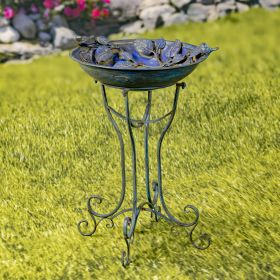 Roosevelt Rose & Bird Round Iron Birdbath