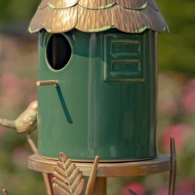 Prague Iron Dark Green Porcelain Birdhouse on Stake