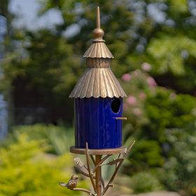 Cannes Iron & Cobalt Blue Porcelain Birdhouse on Stake