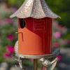 Amsterdam Iron & Orange Porcelain Birdhouse on Stake