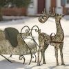 Large Galvanized Reindeer and Sleigh Decoration