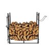 Black Metal Firewood Rack with Poker, Shovel, Tongs and Broom