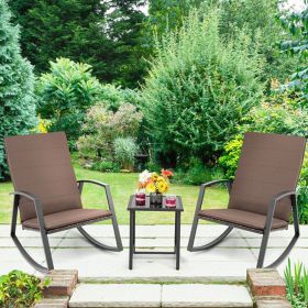 3 Pieces Patio Rattan Rocking Furniture Set (Color: Brown)