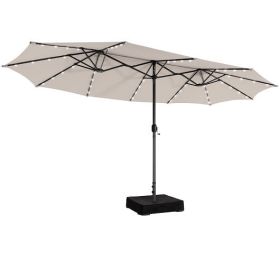 15 Feet Double-Sided Patio Umbrella with 48 LED Lights-Beige (Color: Brown)