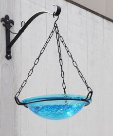 12" Crackled Glass Hanging BirdBath (Color: Teal)