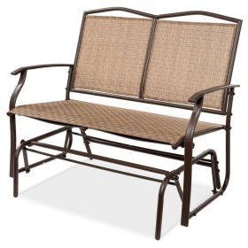 2 Seater Mesh Patio Gliding Loveseat with Armrests (Color: Brown)