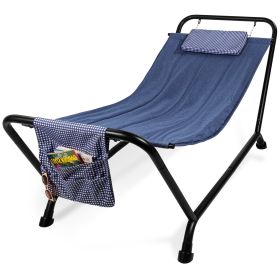 Waterproof Hammock Set with Stand, Pillow, & Storage Pockets (Color: Blue)