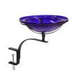 12" Crackle Glass Birdbath with Rail Mount Bracket (Color: Cobalt Blue)