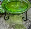 12 Inch Crackled Glass Birdbath with Short Stand