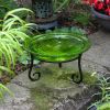 12 Inch Crackled Glass Birdbath with Short Stand