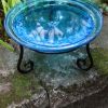 12 Inch Crackled Glass Birdbath with Short Stand