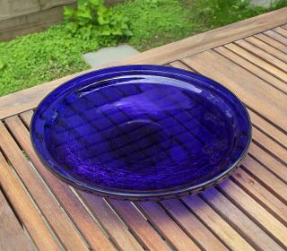 14" Crackled Glass Bowl (Color: Cobalt Blue)