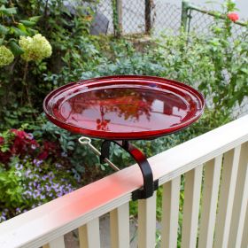 14" Crackled Glass Birdbath with Over Rail Bracket (Color: Red)