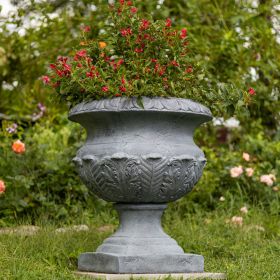 Large Magnesium Urn Style Flower Planter (Color: Antique Grey)