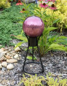 Crackle Glass Gazing Globe with Stand (Color: Plum)