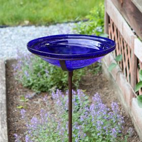 12" Crackled Glass and Stake Bowl (Color: Cobalt Blue)