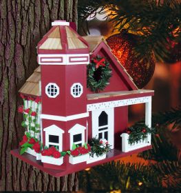 Yuletide Cottage Birdhouse (Color: Red)