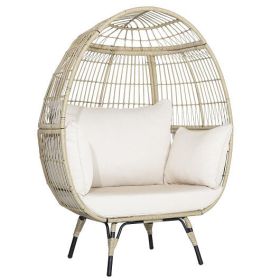 Oversized Patio Rattan Egg Lounge Chair with 4 Cushions-Light Brown (Color: Brown)