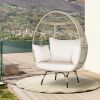 Oversized Patio Rattan Egg Lounge Chair with 4 Cushions-Light Brown