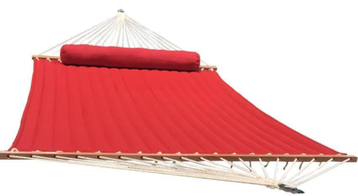 Olefin Double Quilted Hammock with Matching Pillow (Color: Red)