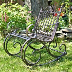 "Tatiana" Iron Rocking Garden Arm Chair (Color: Antique White)