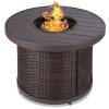 50,000 BTU Wicker Round LP Gas Propane Fire Pit with Faux Wood Tabletop and Cover