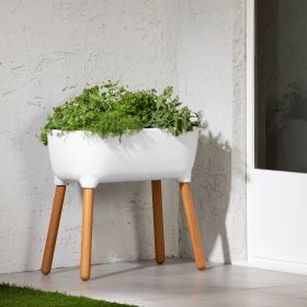 Scandinavian Elevated Raised Smart Drainage Planter Bed (Color: White)