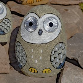 "Rock" Owls with Light Up Eyes (Color: Antique Gray)