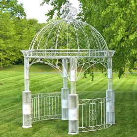 "Zina" Large Round Iron Garden Gazebo (Color: Antique White)