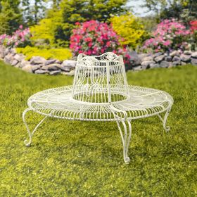 61.5" Victorian Style Circular Metal Tree Bench, "Paris 1968" (Color: Antique White)