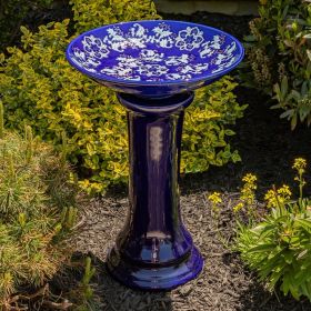 Tall Porcelain Birdbath with Hand Painted Patterns (Style: Madison)