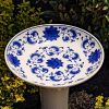 Tall Porcelain Birdbath with Hand Painted Patterns