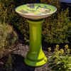 Tall Porcelain Birdbath with Hand Painted Patterns