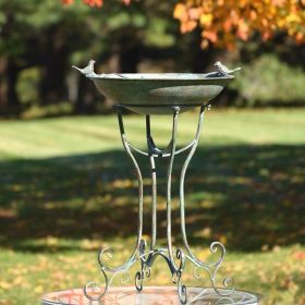 Two Birds Iron Birdbath (Color: Antique Green)