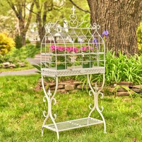 Vintage Style Iron Cage Plant Stand (Color: Antique White)