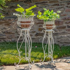 Set of 2 Standing Iron Basket Plant Stands "London 1820" (Color: White)