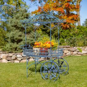 "La Rochelle" Parisian Inspired Flower Cart with Fleur-de-lis Details (Color: Antique Blue)