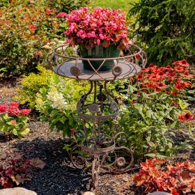 Victorian Style Round Planter Table with Aster Flower Accents "Copenhagen 1843" (Color: Bronze)