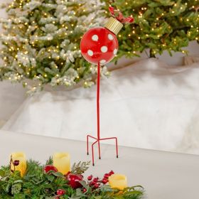 26" Tall Polka Dot Christmas Ball Ornament Metal Garden Stake (Color: Red)