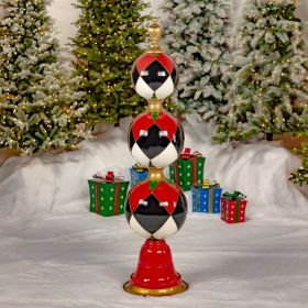 Tall Stacked Ornament Tower Decorative Christmas Display (Color Combination: Black, Red, & White)