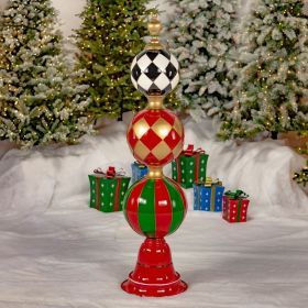 Tall Stacked Ornament Tower Decorative Christmas Display (Color Combination: Black & White, Red & Gold, Red & Green)