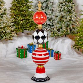 Tall Stacked Ornament Tower Decorative Christmas Display (Color Combination: Red, Black & White, Red & White Stripes)