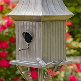 Ava Iron Birdhouse on Stake (Color: Antique Silver)