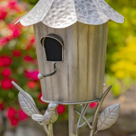 Zurich Iron Birdhouse on Stake (Color: Antique Silver)