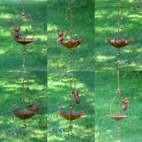 Set of 6 Assorted Animal Hanging Umbrella Birdfeeder Wind Chimes (Color: Rust)