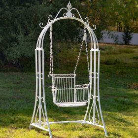 "Oasis" Iron Garden Swing Chair (Color: Antique White)